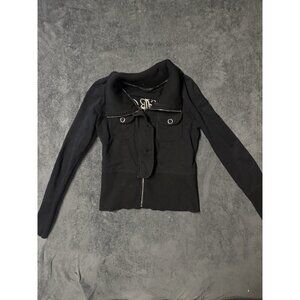 BCBG Maxazria Womens Jacket Xs/s Track Top Black Zip Up Sequins Embroidered